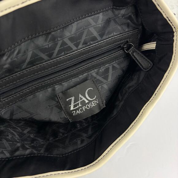 Zac Posen White Leather Black Nylon Backpack Purse